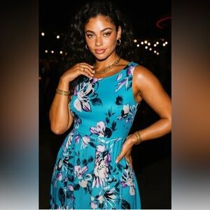 Roz & Ali Teal Floral Midi Dress